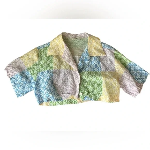 Sandro linen blend crop patched top size 2 in excellent condition - Picture 4 of 10